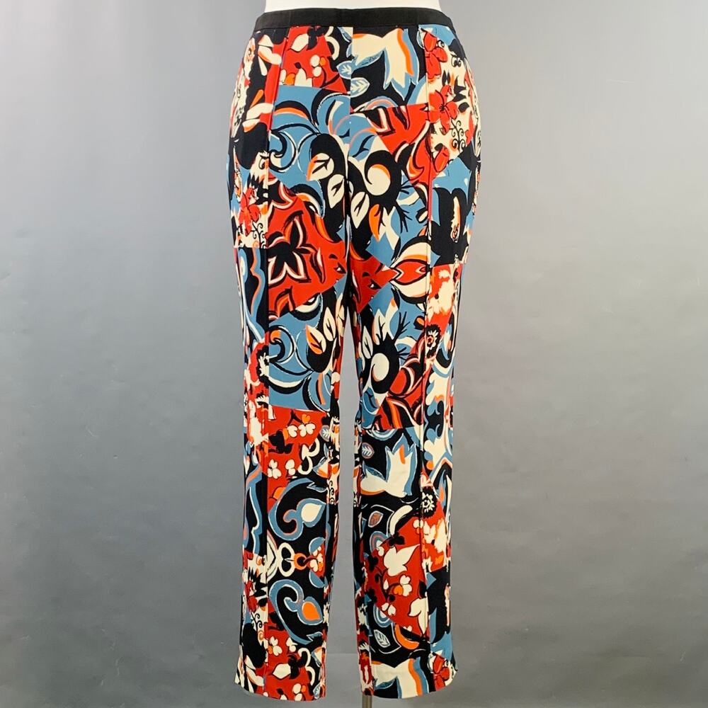 ETRO Size L Black Multi Color Viscose Blend Abstract Floral Tapered Dress Pants